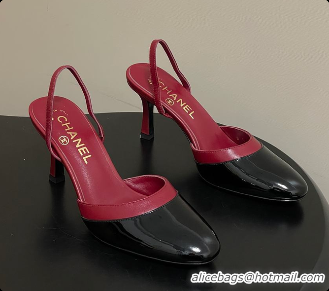 Pretty Style Chanel Slingbacks Goatskin & Patent Calfskin Red & Black 7.5cm 60702701
