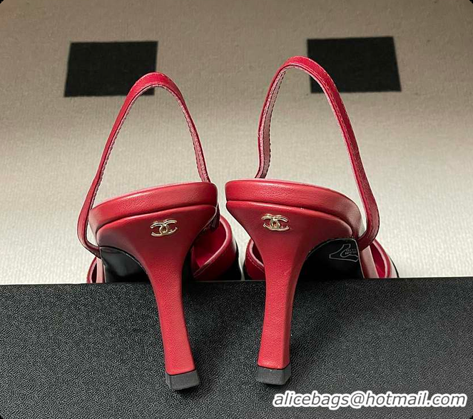 Pretty Style Chanel Slingbacks Goatskin & Patent Calfskin Red & Black 7.5cm 60702701