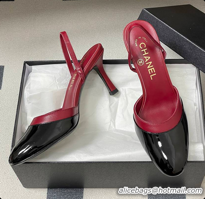 Pretty Style Chanel Slingbacks Goatskin & Patent Calfskin Red & Black 7.5cm 60702701