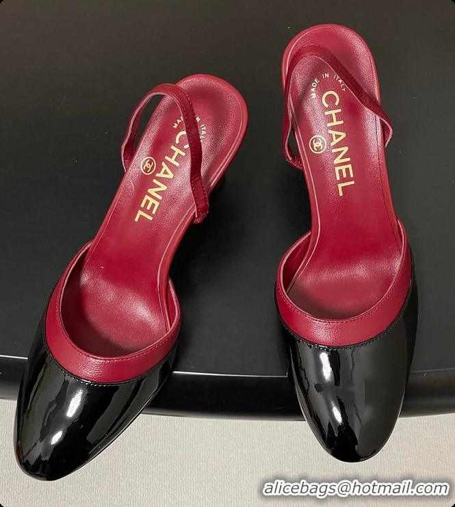 Pretty Style Chanel Slingbacks Goatskin & Patent Calfskin Red & Black 7.5cm 60702701