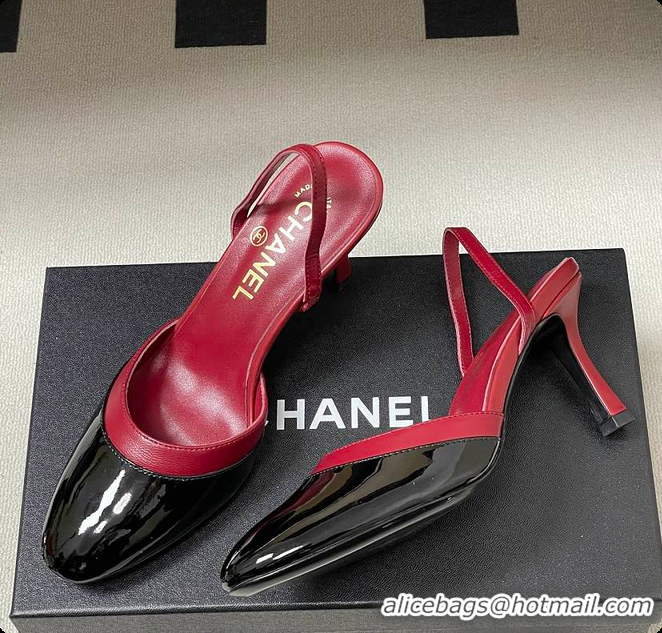Pretty Style Chanel Slingbacks Goatskin & Patent Calfskin Red & Black 7.5cm 60702701