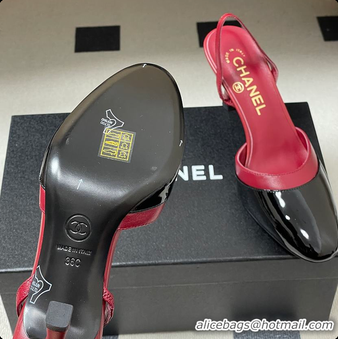 Pretty Style Chanel Slingbacks Goatskin & Patent Calfskin Red & Black 7.5cm 60702701