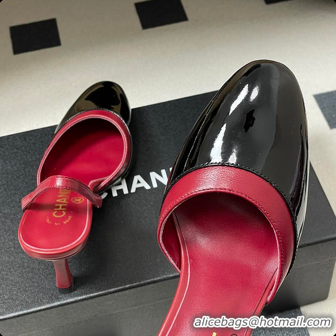 Pretty Style Chanel Slingbacks Goatskin & Patent Calfskin Red & Black 7.5cm 60702701