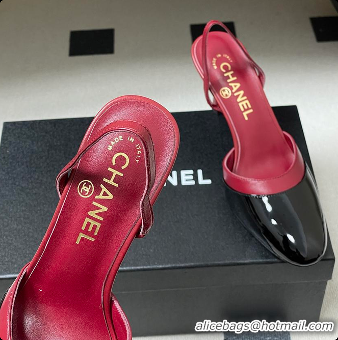 Pretty Style Chanel Slingbacks Goatskin & Patent Calfskin Red & Black 7.5cm 60702701