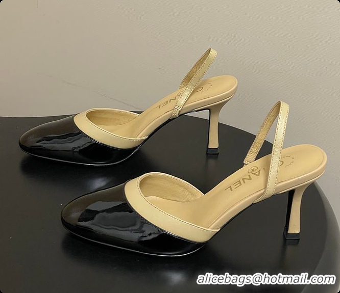 Buy Luxury Chanel Slingbacks Goatskin & Patent Calfskin Beige & Black 7.5cm 60702701