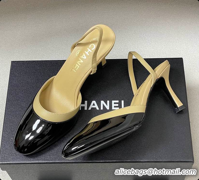 Buy Luxury Chanel Slingbacks Goatskin & Patent Calfskin Beige & Black 7.5cm 60702701