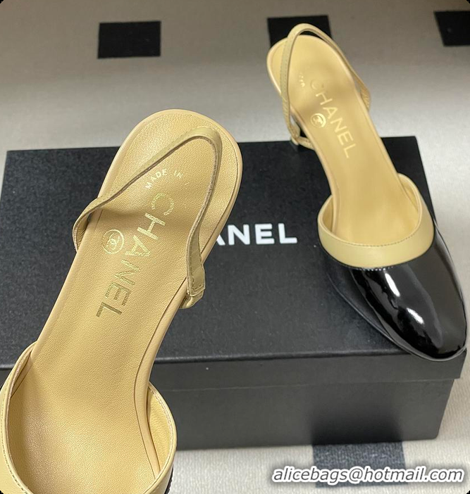 Buy Luxury Chanel Slingbacks Goatskin & Patent Calfskin Beige & Black 7.5cm 60702701