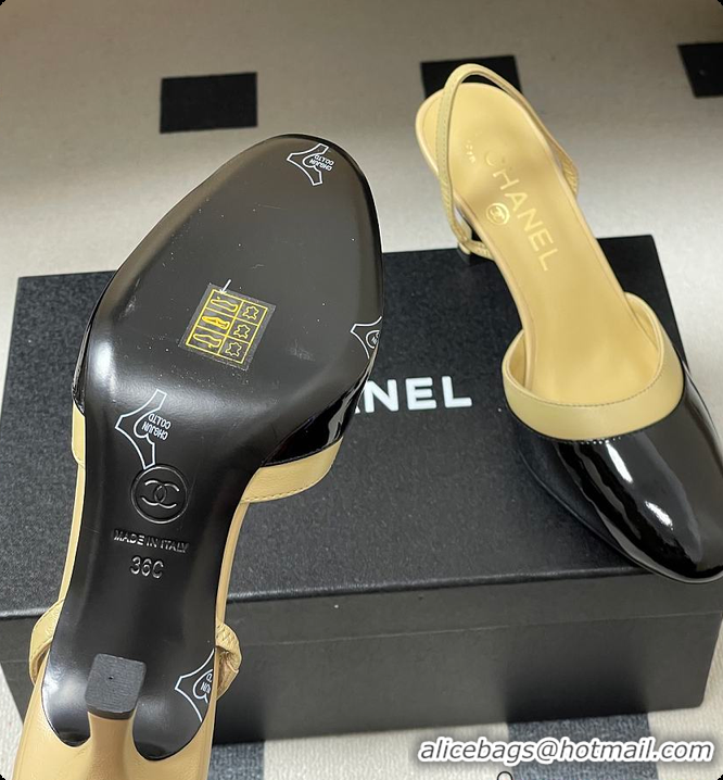 Buy Luxury Chanel Slingbacks Goatskin & Patent Calfskin Beige & Black 7.5cm 60702701