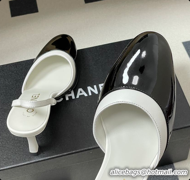 Luxurious Chanel Slingbacks Goatskin & Patent Calfskin White & Black 7.5cm 60702701