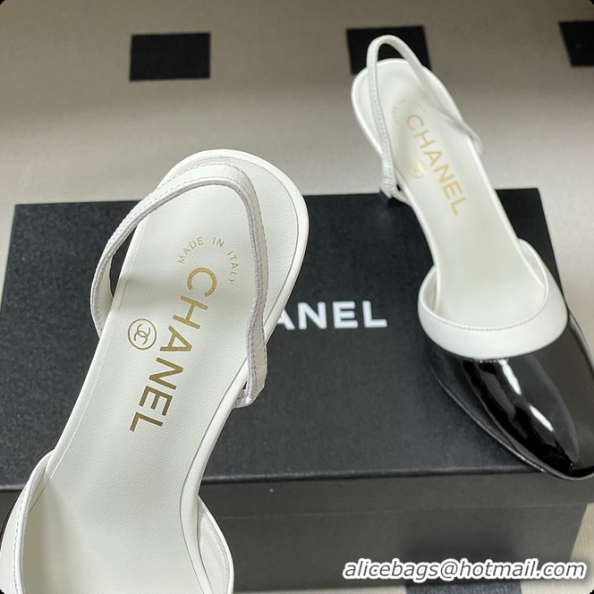 Luxurious Chanel Slingbacks Goatskin & Patent Calfskin White & Black 7.5cm 60702701