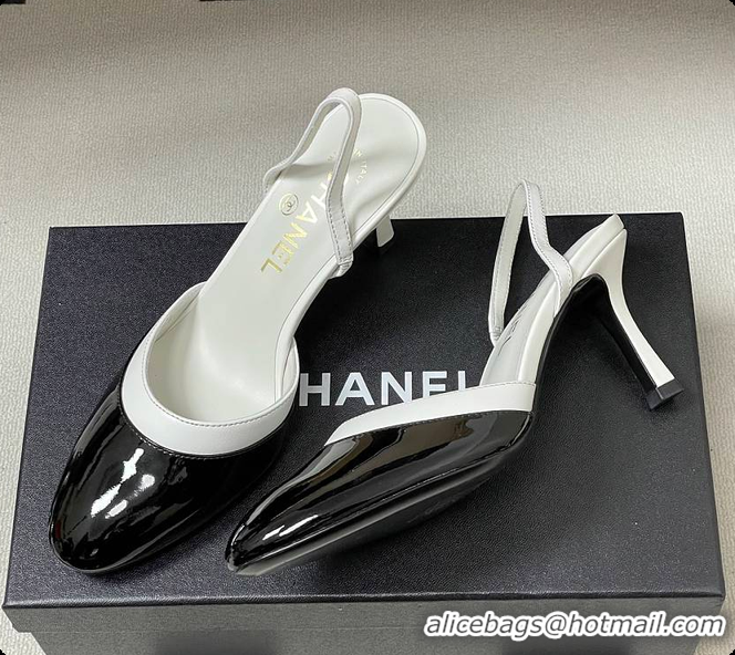 Luxurious Chanel Slingbacks Goatskin & Patent Calfskin White & Black 7.5cm 60702701