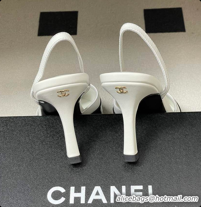 Luxurious Chanel Slingbacks Goatskin & Patent Calfskin White & Black 7.5cm 60702701