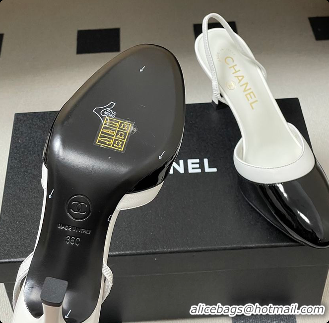 Luxurious Chanel Slingbacks Goatskin & Patent Calfskin White & Black 7.5cm 60702701