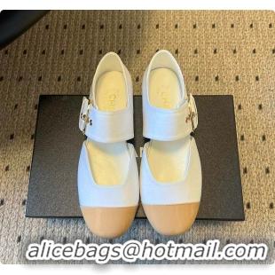 Most Popular Chanel Mary Janes Grosgrain & Patent Calfskin White & Beige 60702702