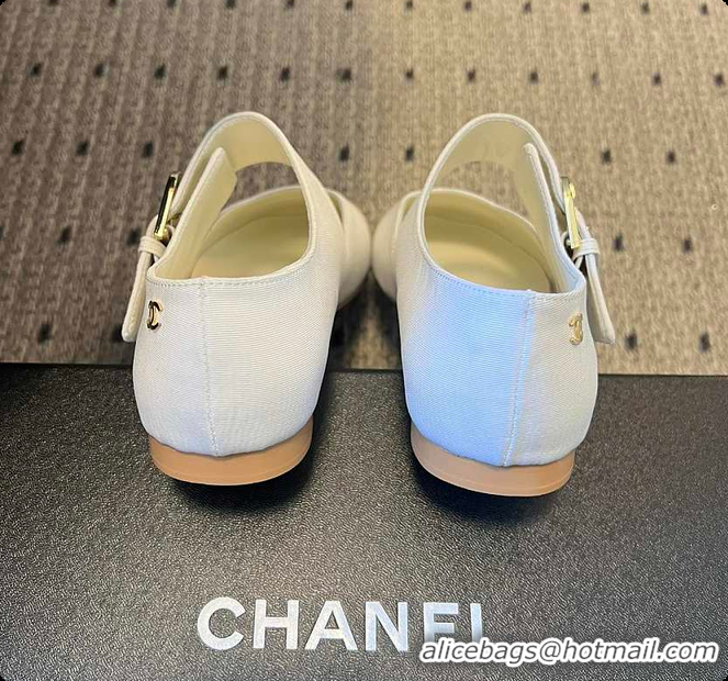 Most Popular Chanel Mary Janes Grosgrain & Patent Calfskin White & Beige 60702702