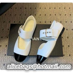 Top Grade Chanel Mary Janes Grosgrain & Patent Calfskin White & Black 60702702
