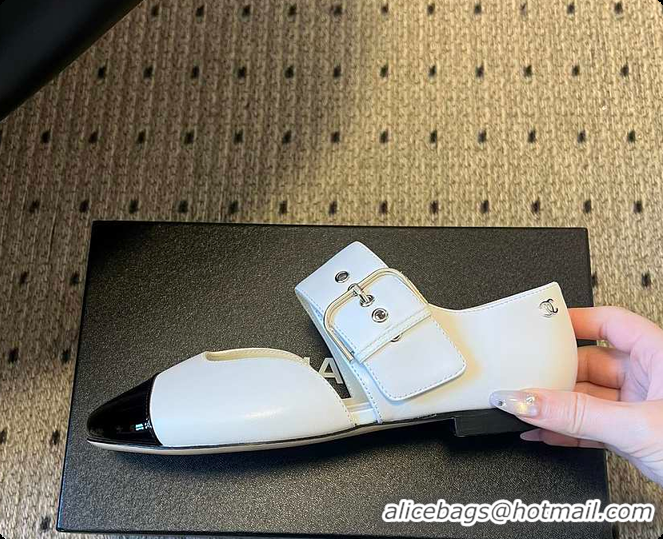 Top Grade Chanel Mary Janes Grosgrain & Patent Calfskin White & Black 60702702