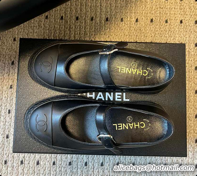 Charming Chanel CC Logo Mary Jane Platform Leather Shoes Black 60702703