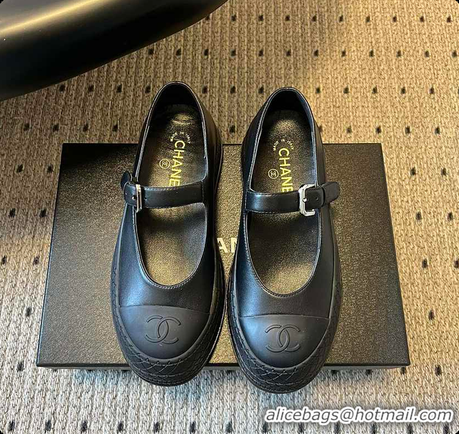 Charming Chanel CC Logo Mary Jane Platform Leather Shoes Black 60702703