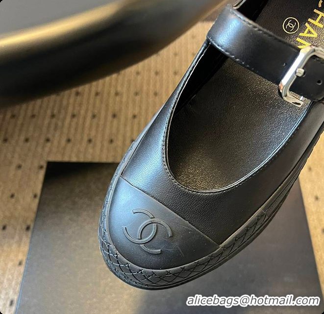 Charming Chanel CC Logo Mary Jane Platform Leather Shoes Black 60702703