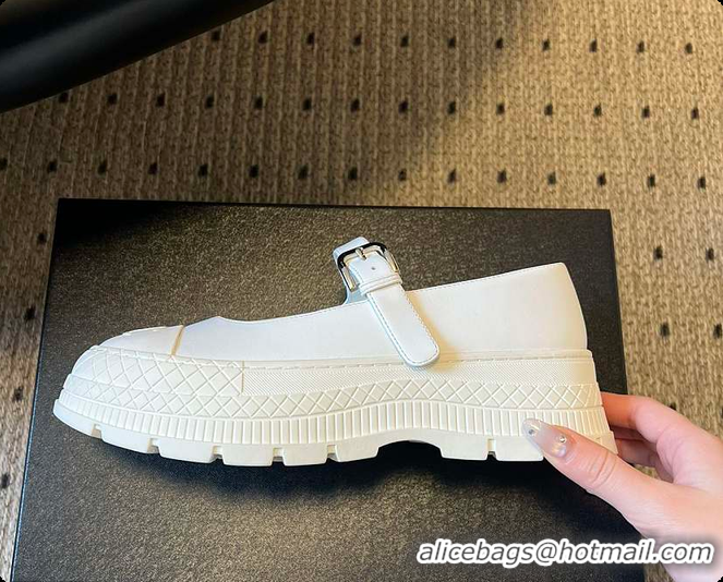 Shop Duplicate Chanel CC Logo Mary Jane Platform Leather Shoes White 60702703