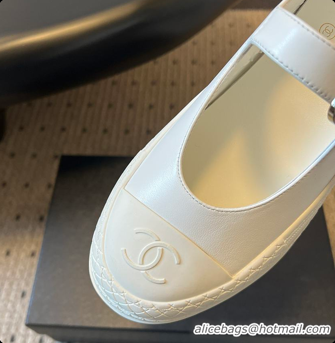 Shop Duplicate Chanel CC Logo Mary Jane Platform Leather Shoes White 60702703