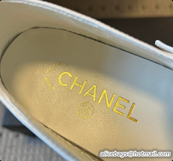 Shop Duplicate Chanel CC Logo Mary Jane Platform Leather Shoes White 60702703