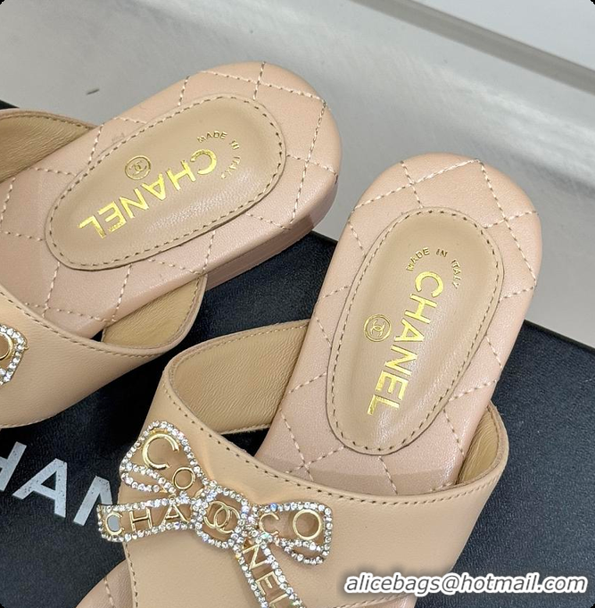 Hot Style Chanel Quilted Lambskin Thong Sandals With Bow Detail Beige & Gold 60702704