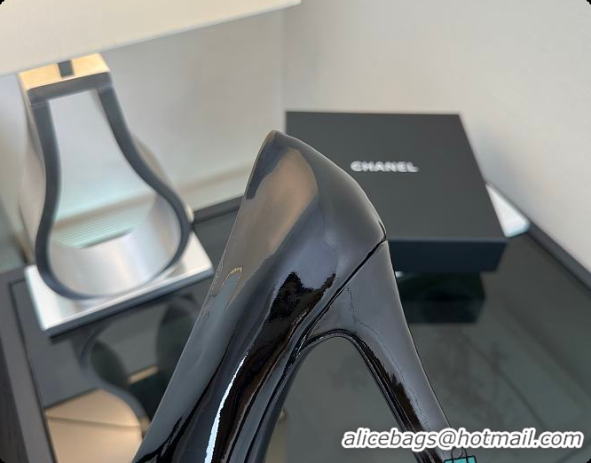 Good Quality Chanel Camellia Patent Leather Pumps with CC Logo Black 60702705