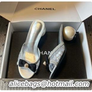 Top Grade Chanel Sequined Quilted Mesh Mules with Pearl Heel 7cm 60702707