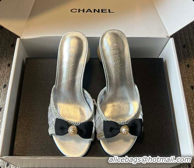 Top Grade Chanel Sequined Quilted Mesh Mules with Pearl Heel 7cm 60702707