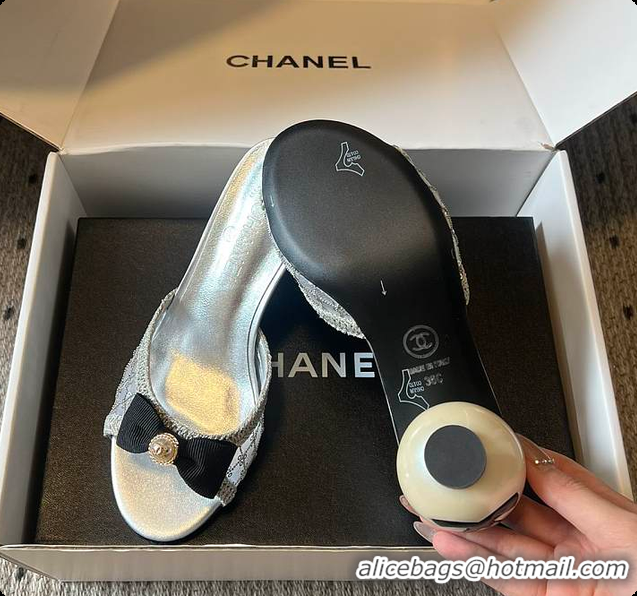 Top Grade Chanel Sequined Quilted Mesh Mules with Pearl Heel 7cm 60702707