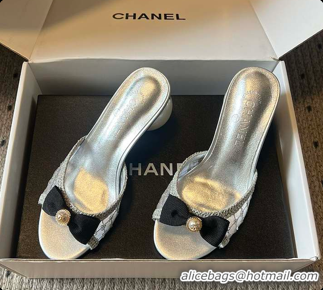 Top Grade Chanel Sequined Quilted Mesh Mules with Pearl Heel 7cm 60702707