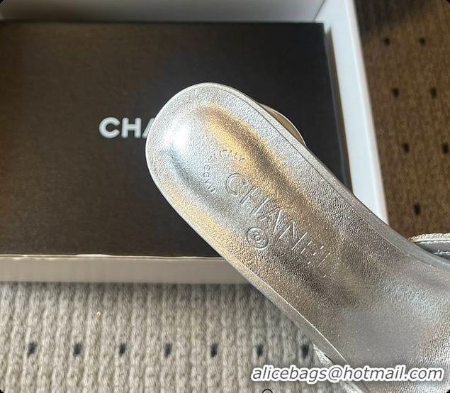 Top Grade Chanel Sequined Quilted Mesh Mules with Pearl Heel 7cm 60702707