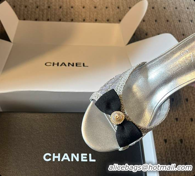 Top Grade Chanel Sequined Quilted Mesh Mules with Pearl Heel 7cm 60702707