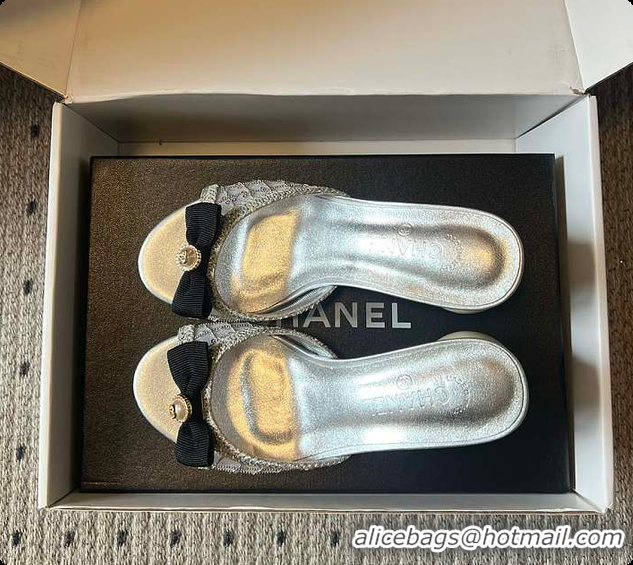 Top Grade Chanel Sequined Quilted Mesh Mules with Pearl Heel 7cm 60702707