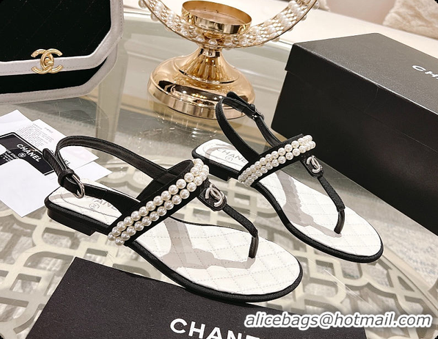 Good Quality Chanel Artificial Pearl Grosgrain Sandal In Black 60702710