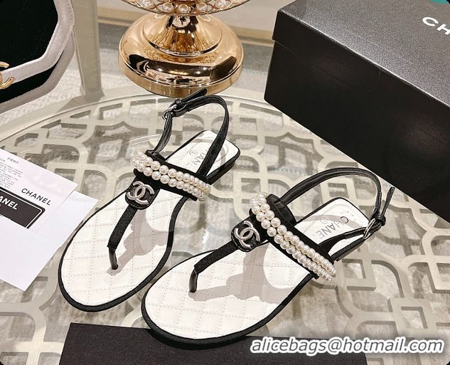 Good Quality Chanel Artificial Pearl Grosgrain Sandal In Black 60702710