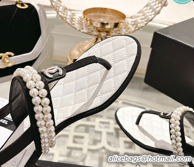 Good Quality Chanel Artificial Pearl Grosgrain Sandal In Black 60702710