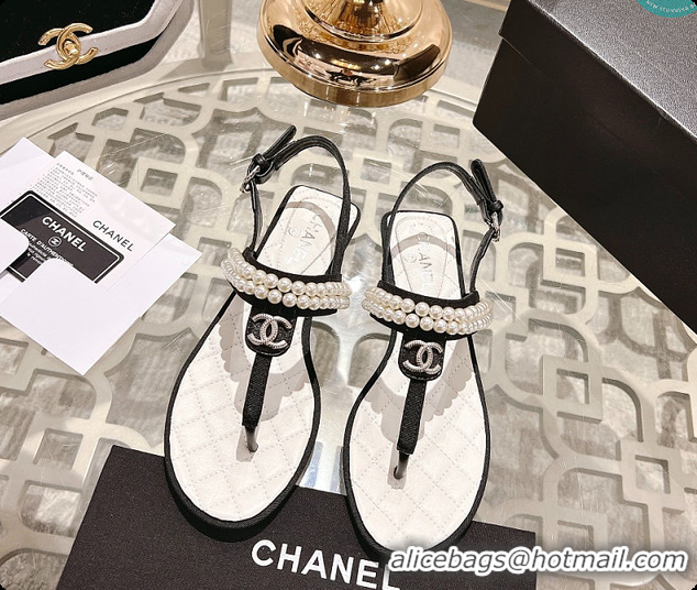 Good Quality Chanel Artificial Pearl Grosgrain Sandal In Black 60702710