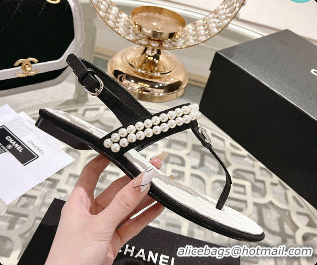 Good Quality Chanel Artificial Pearl Grosgrain Sandal In Black 60702710