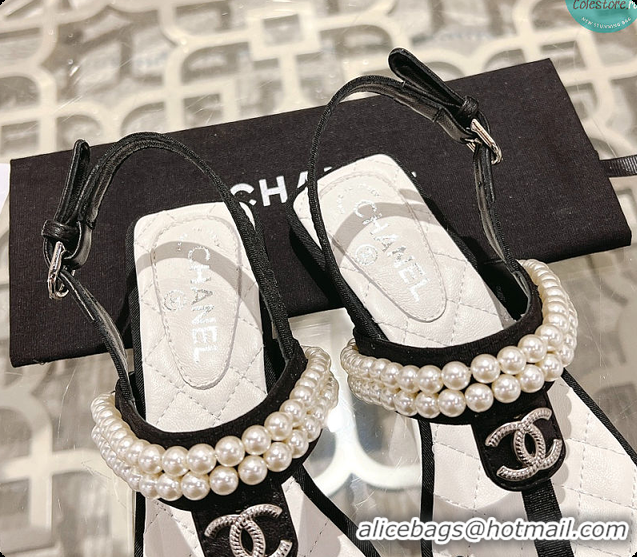 Good Quality Chanel Artificial Pearl Grosgrain Sandal In Black 60702710