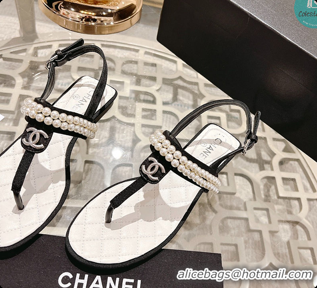 Good Quality Chanel Artificial Pearl Grosgrain Sandal In Black 60702710