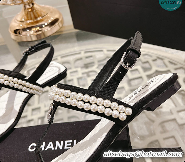 Good Quality Chanel Artificial Pearl Grosgrain Sandal In Black 60702710