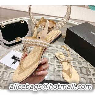 Good Product Chanel Artificial Pearl Grosgrain Sandal In Beige 60702710