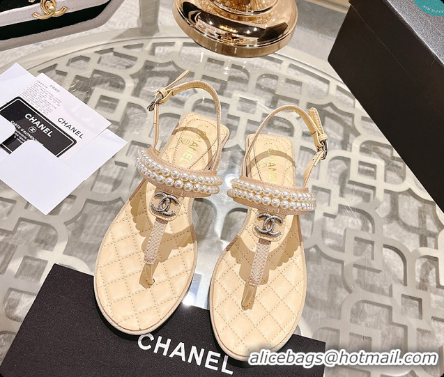 Good Product Chanel Artificial Pearl Grosgrain Sandal In Beige 60702710