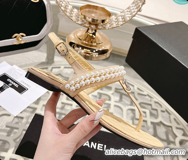Good Product Chanel Artificial Pearl Grosgrain Sandal In Beige 60702710