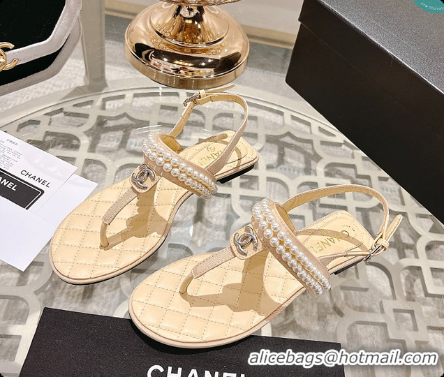 Good Product Chanel Artificial Pearl Grosgrain Sandal In Beige 60702710