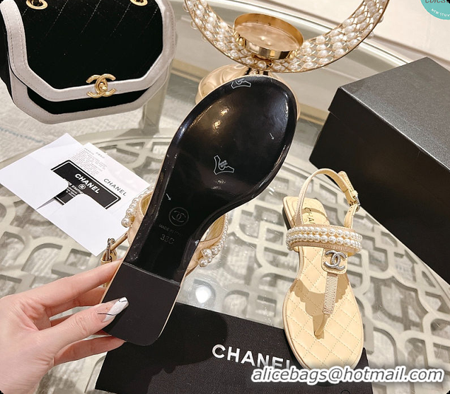 Good Product Chanel Artificial Pearl Grosgrain Sandal In Beige 60702710
