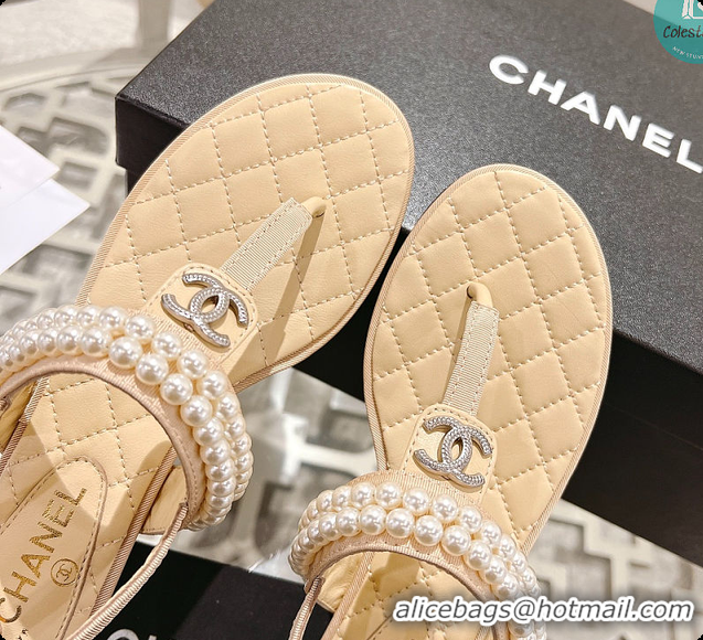 Good Product Chanel Artificial Pearl Grosgrain Sandal In Beige 60702710